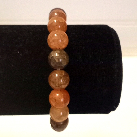 Happiness Sunstone Crackled Agate 10 MM Bead Stretch Bracelet - Picture 5 of 8